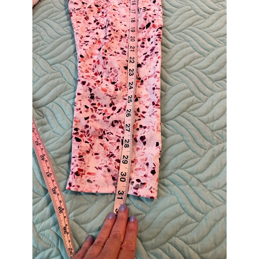 Gaiam Womens Pink Terrazzo Print Activewear Set Strappy‎ Tank & Leggings